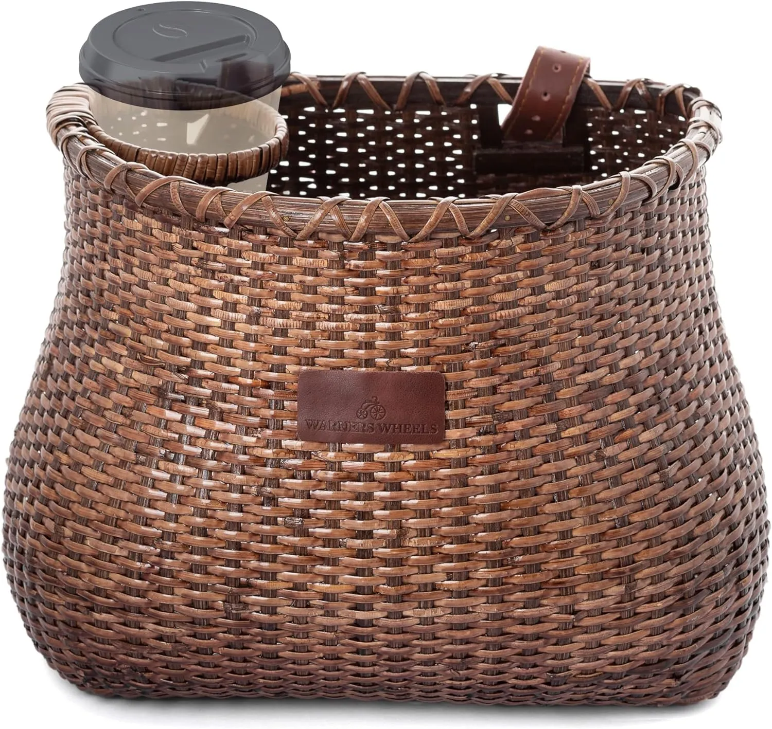 Bike Basket Front for Women's and Mens Cruiser with Coffee Cup Holder, Handmade Bicycle Basket for Adult Bikes mounts to Front Handlebars of Beach Cruisers