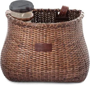 Bike Basket Front for Women's and Mens Cruiser with Coffee Cup Holder, Handmade Bicycle Basket for Adult Bikes mounts to Front Handlebars of Beach Cruisers