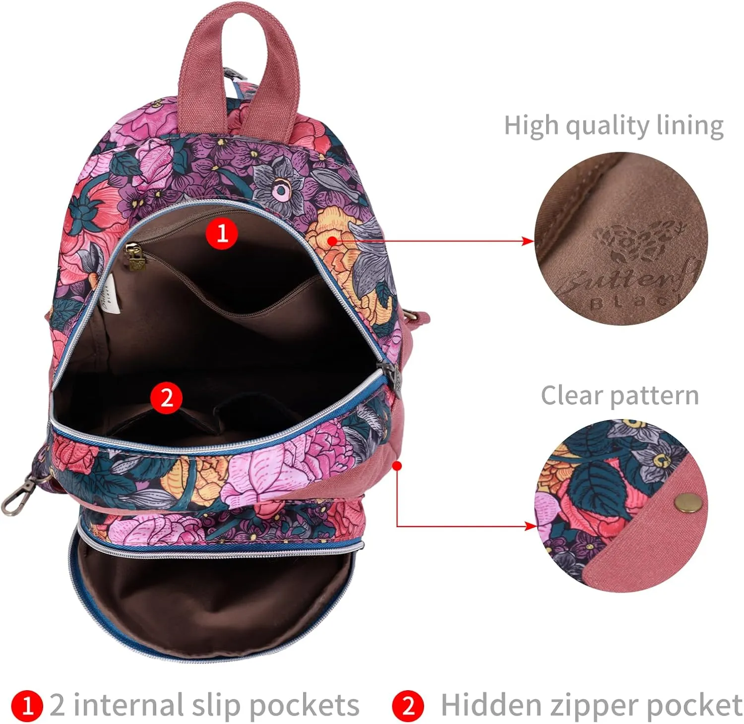 Black Butterfly Premium Backpack for Women, Crossbody Sling Backpack Sling Bag, Travel Hiking Chest Bag Daypack (Fuchsia)