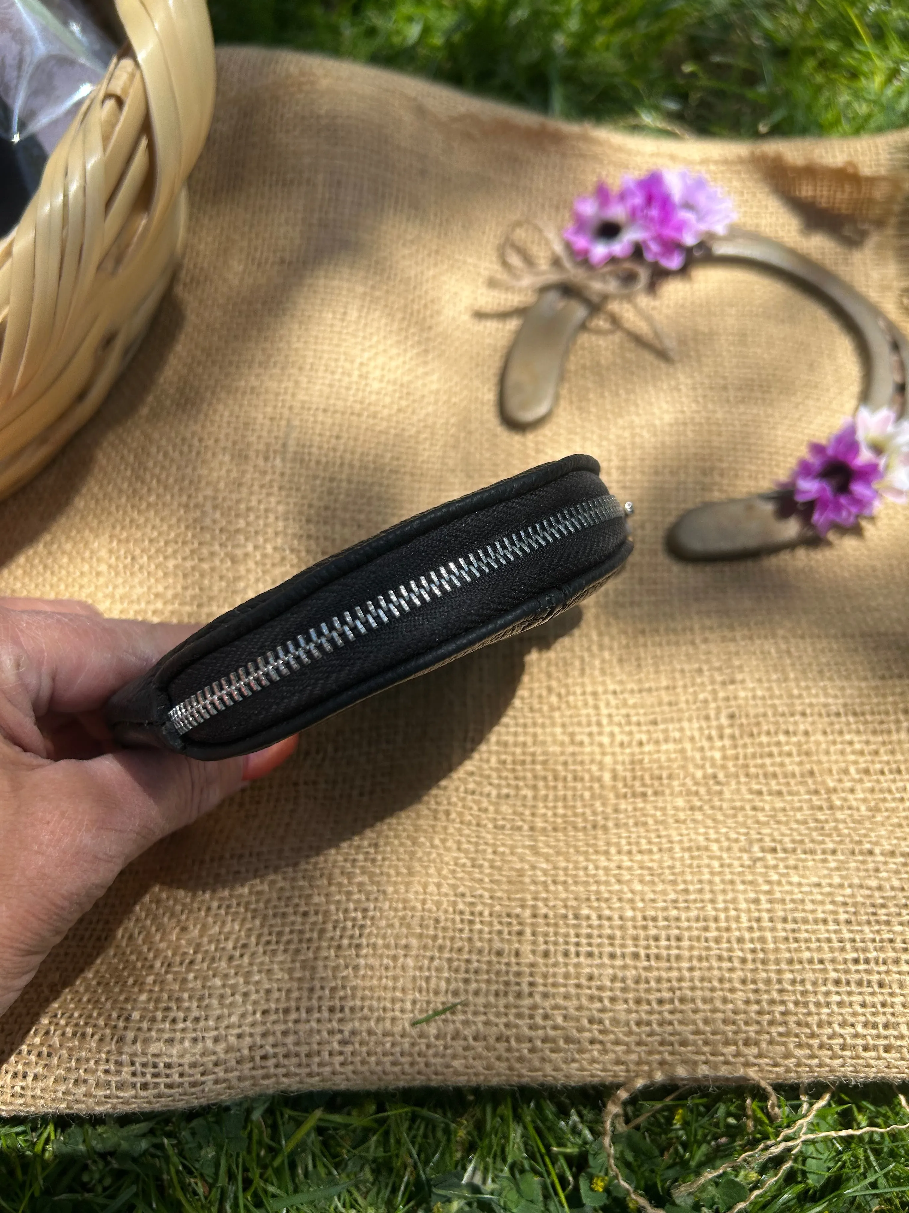 Black Cowhide Leather Coin Purse