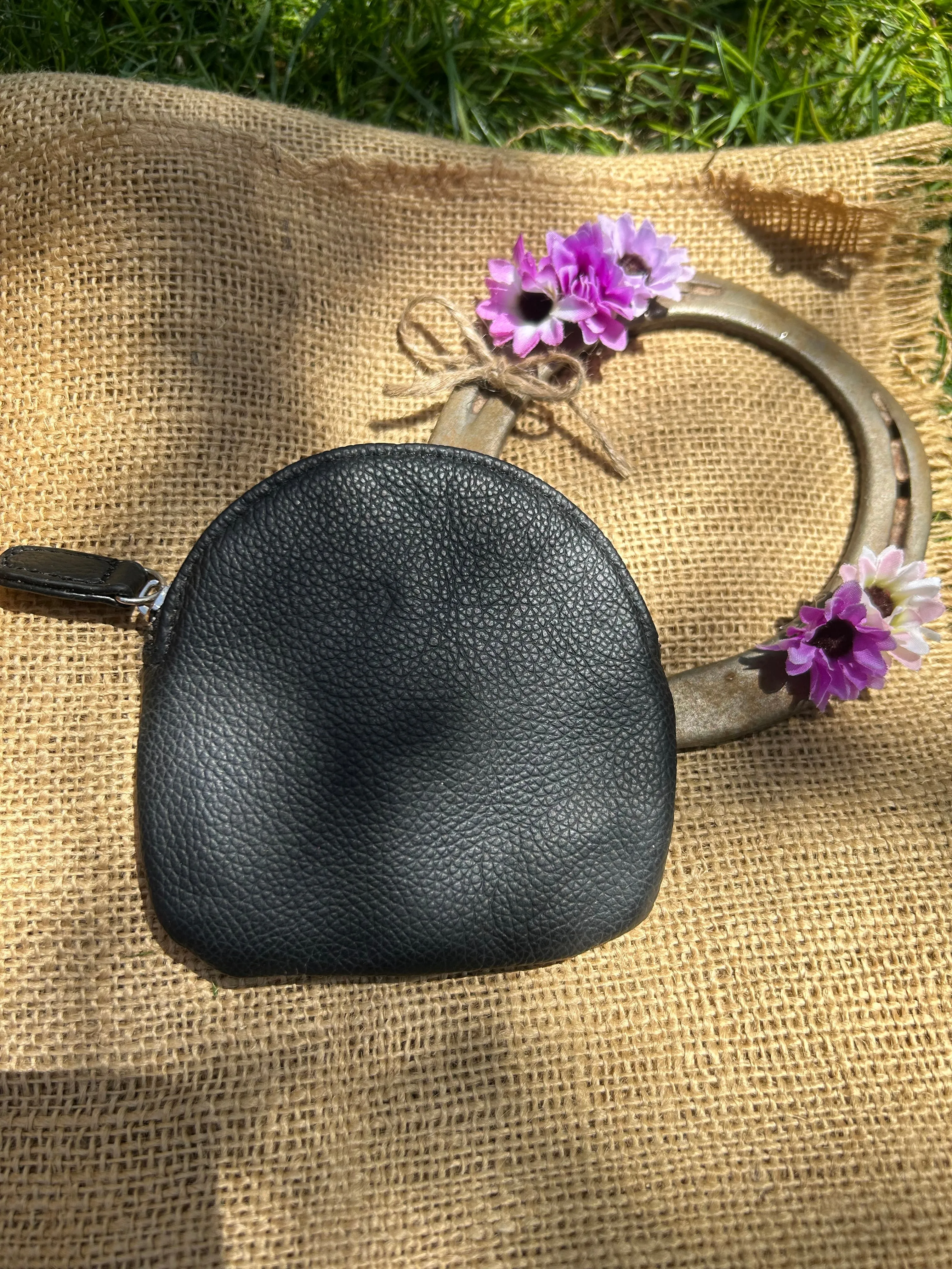 Black Cowhide Leather Coin Purse