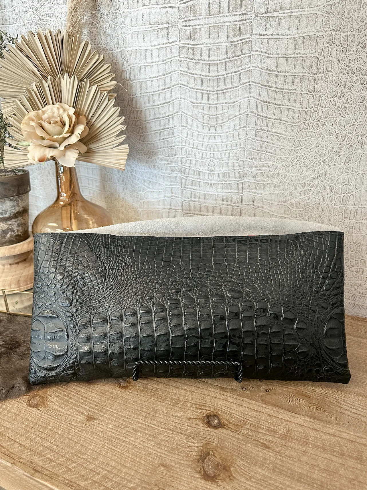 Black Speckled Hide With Black Croc Clutch