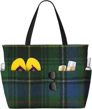Black Watch Ancient Original Scottish Tartan Beach Bag Women Tote Bag Pool Bag With Zipper For Gym Grocery Travel With Wet Pocket