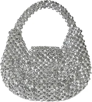 Bling Handbag for Women, Full Glitter Dumpling Crossbody Purse Sparkly Handmade Shoulder Bag Crystal Evening Clutch