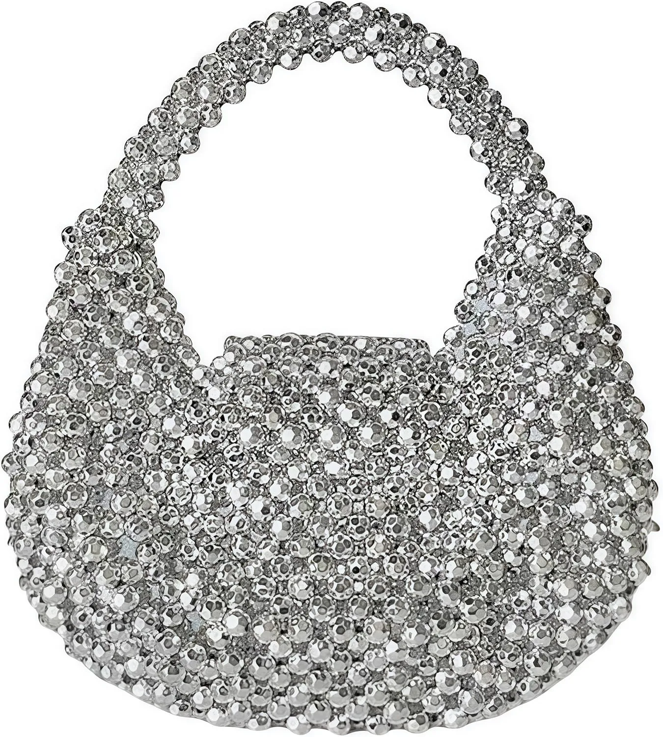 Bling Handbag for Women, Full Glitter Dumpling Crossbody Purse Sparkly Handmade Shoulder Bag Crystal Evening Clutch