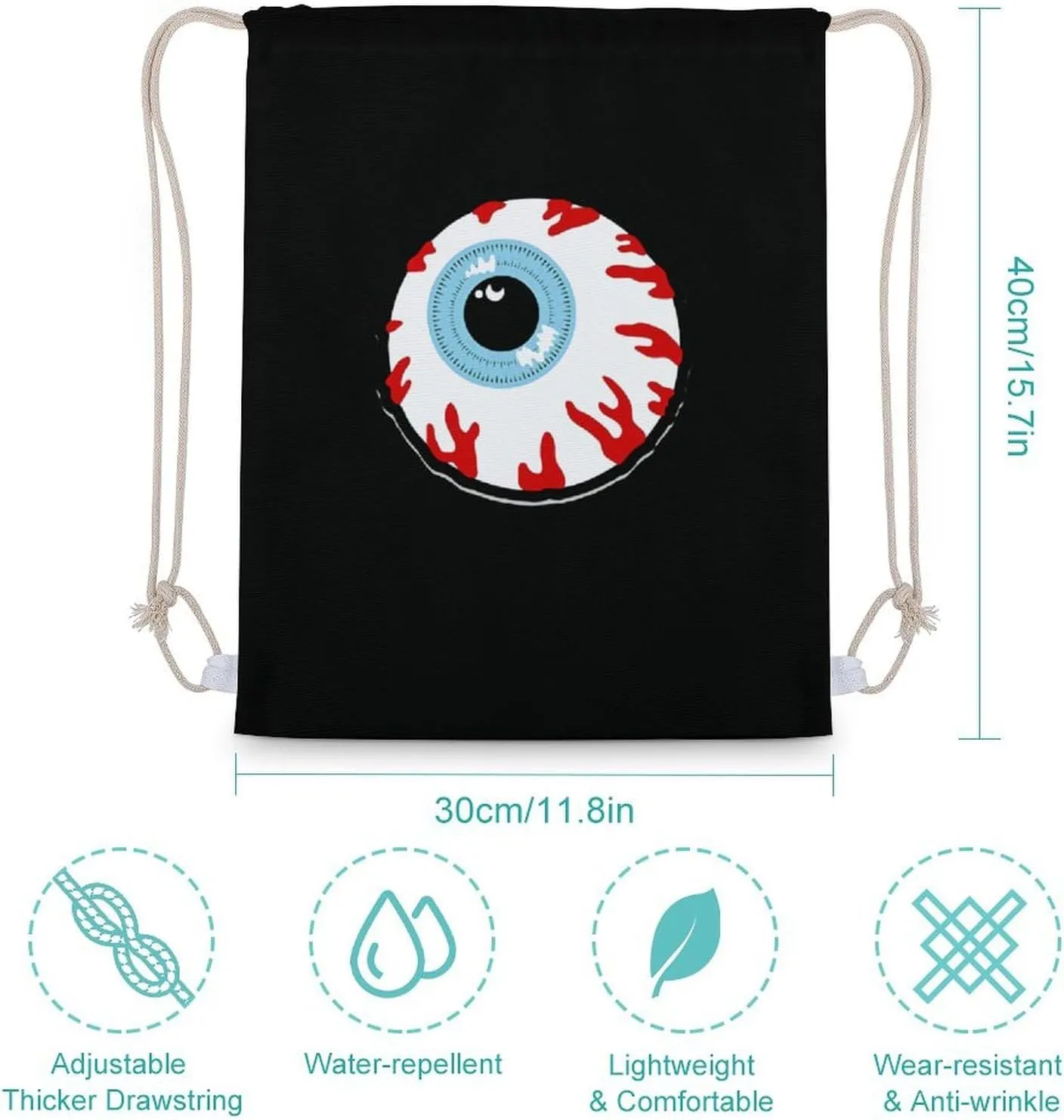 Bloodshot Eyeball Canvas Drawstring Bags Sports Gym Sackpack String Backpack Beach Sack Bag Travel Bag 30x40cm
