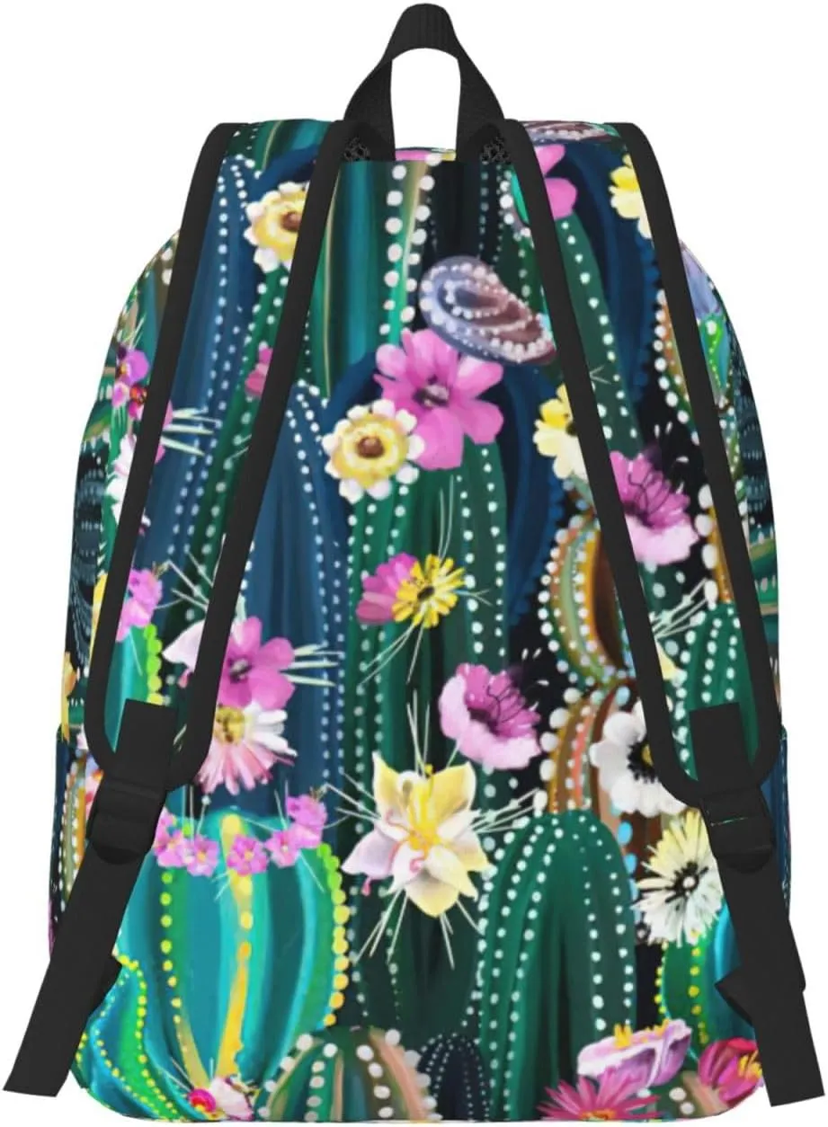Blooming Cactus Canvas Casual Lightweight Duffel Bag, Fashion Duffel Bag, Unisex Travel Backpack
