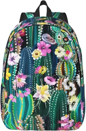 Blooming Cactus Canvas Casual Lightweight Duffel Bag, Fashion Duffel Bag, Unisex Travel Backpack