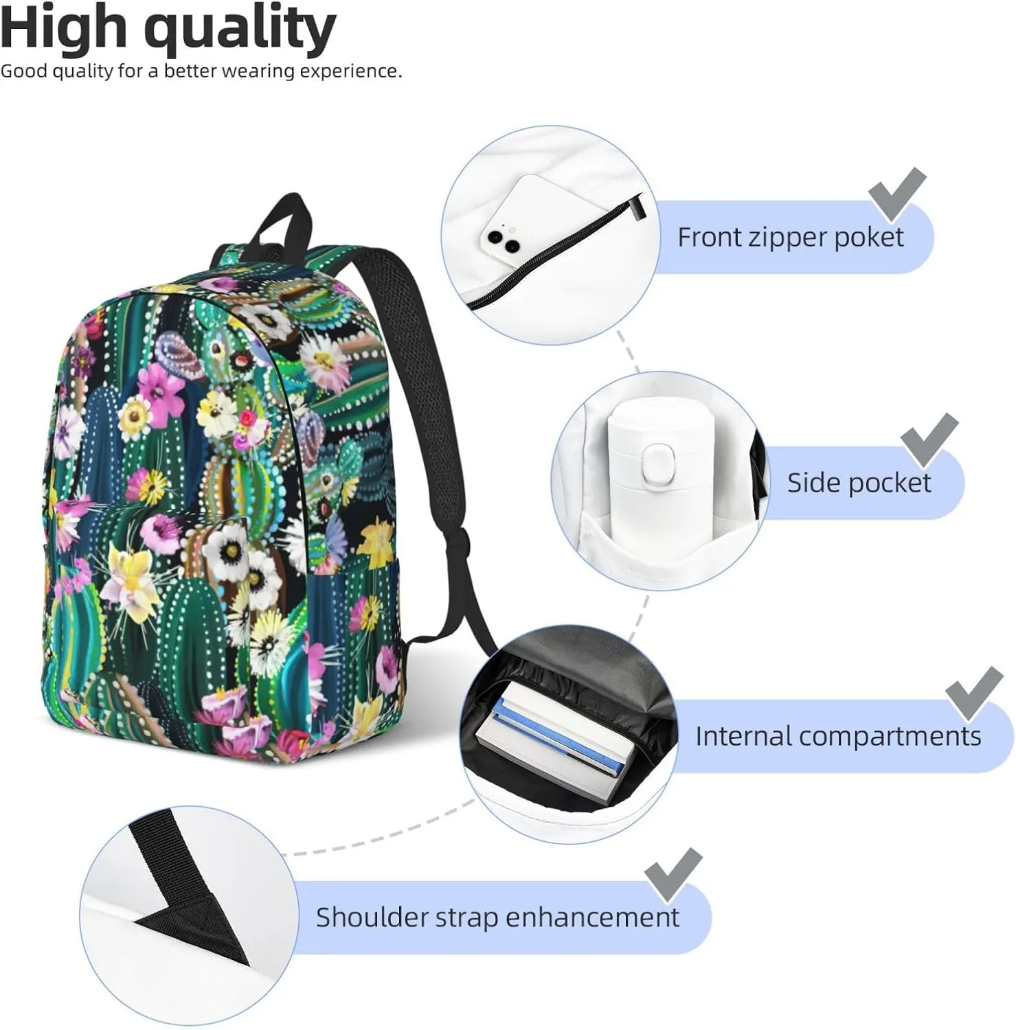 Blooming Cactus Canvas Casual Lightweight Duffel Bag, Fashion Duffel Bag, Unisex Travel Backpack