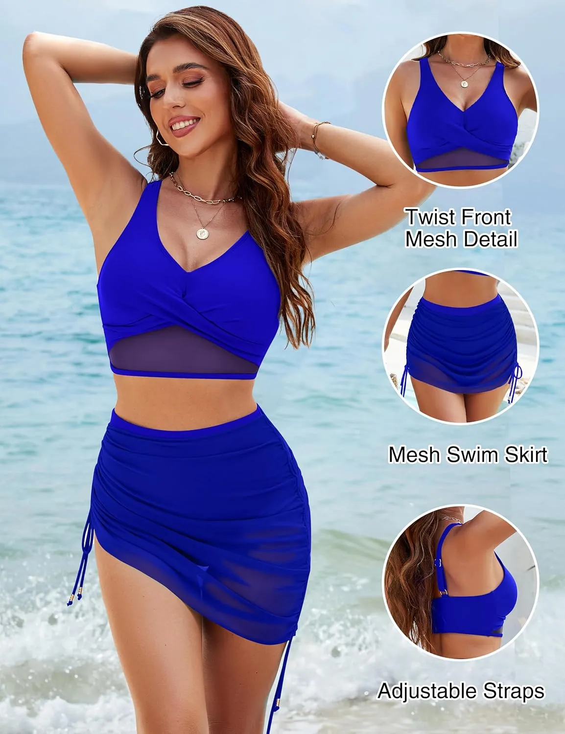 Blooming Jelly Womens High Waisted Bikini Sets Swim Skirt Mesh Swim Suits 2025 2 Piece Tummy Control Bathing Suits