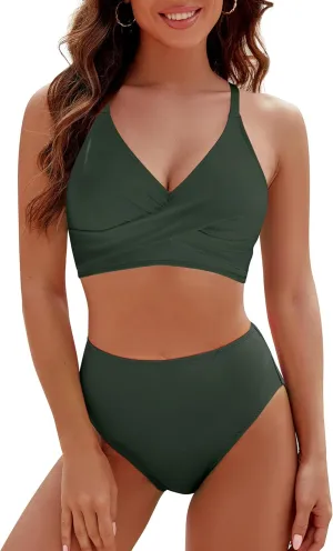 Blooming Jelly Womens High Wasited Bikini Sets Tummy Control Swimsuits Curvy Mesh Swim Skirt