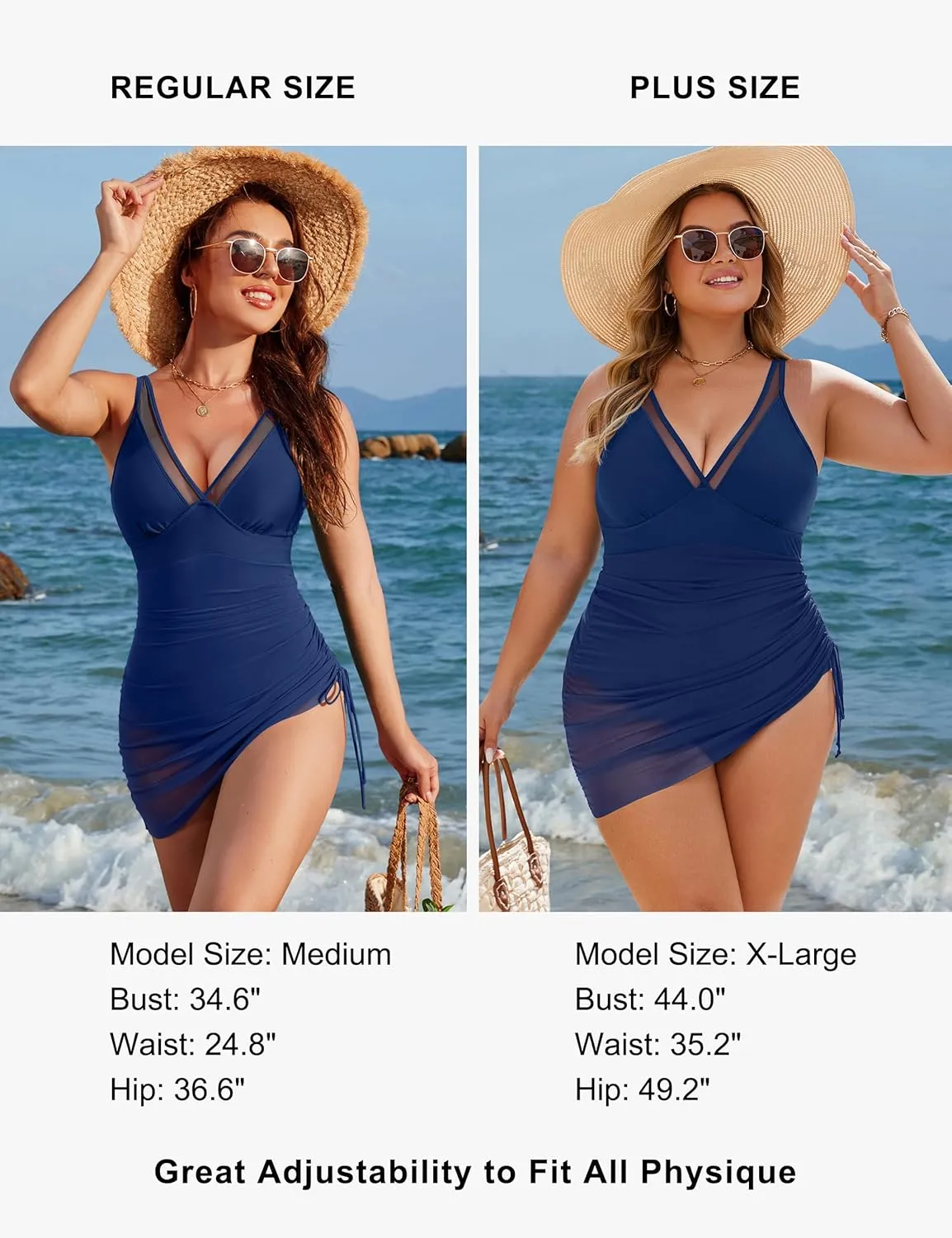Blooming Jelly Women's One Piece Swimsuit Tummy Control Swim Dress Modest Bathing Suit Mesh Sarong Wraps Swim Suits