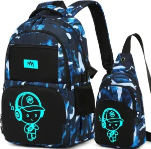 Bluboon Kids Backpack Boys Camo Bookbag Teens Elementary School Bag Daypack Travel Back Pack Middle school (Boy-camo 2pcs)