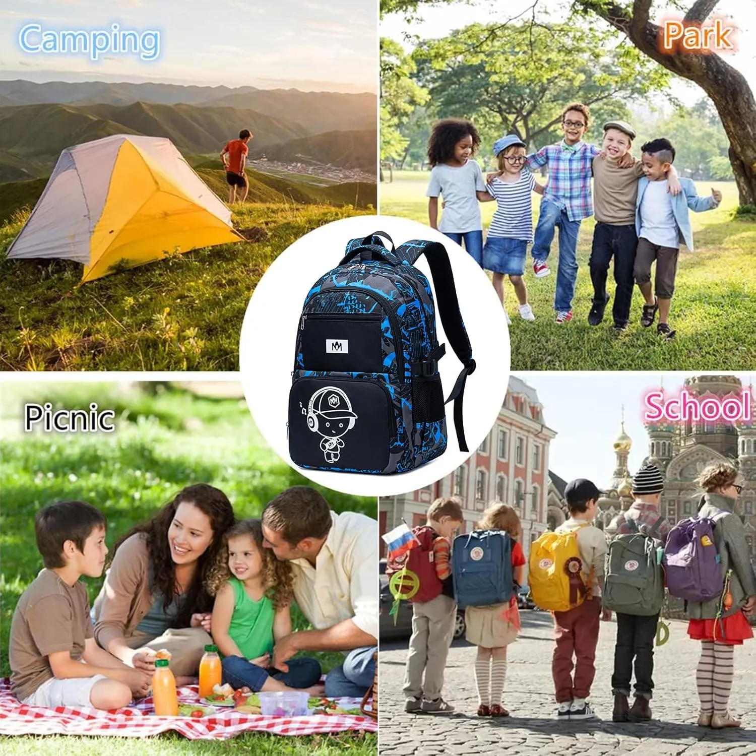 Bluboon Kids Backpack Boys Camo Bookbag Teens Elementary School Bag Daypack Travel Back Pack Middle school (Boy-camo 2pcs)