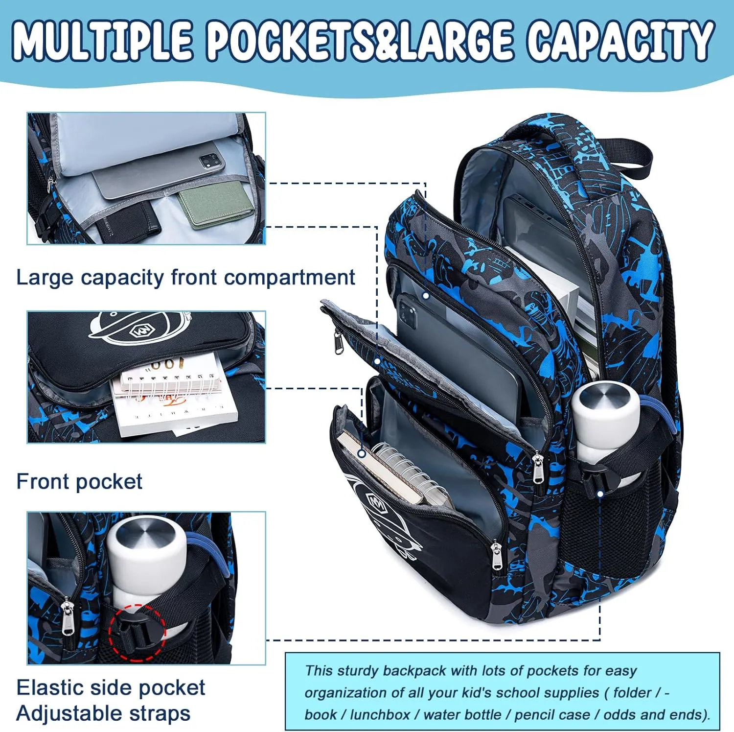 Bluboon Kids Backpack Boys Camo Bookbag Teens Elementary School Bag Daypack Travel Back Pack Middle school (Boy-football 2pcs)