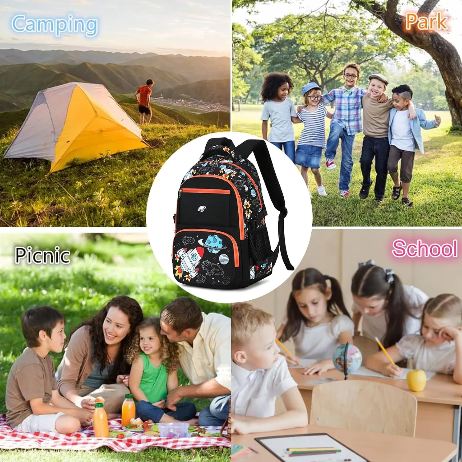 Bluboon Kids Backpack Boys Camo Bookbag Teens Elementary School Bag Daypack Travel Back Pack Middle school (Rocket Blue Planet)