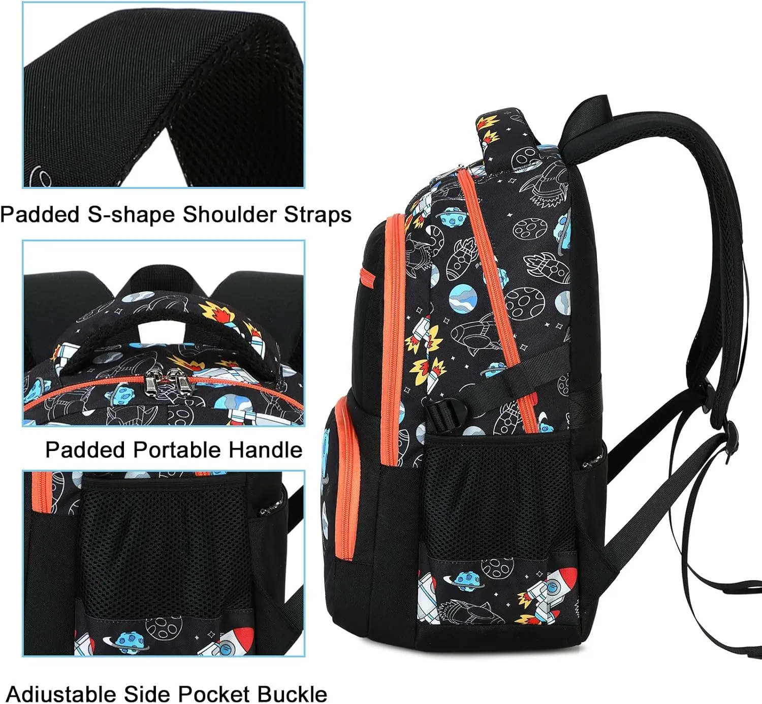 Bluboon Kids Backpack Boys Camo Bookbag Teens Elementary School Bag Daypack Travel Back Pack Middle school (Rocket Blue Planet)