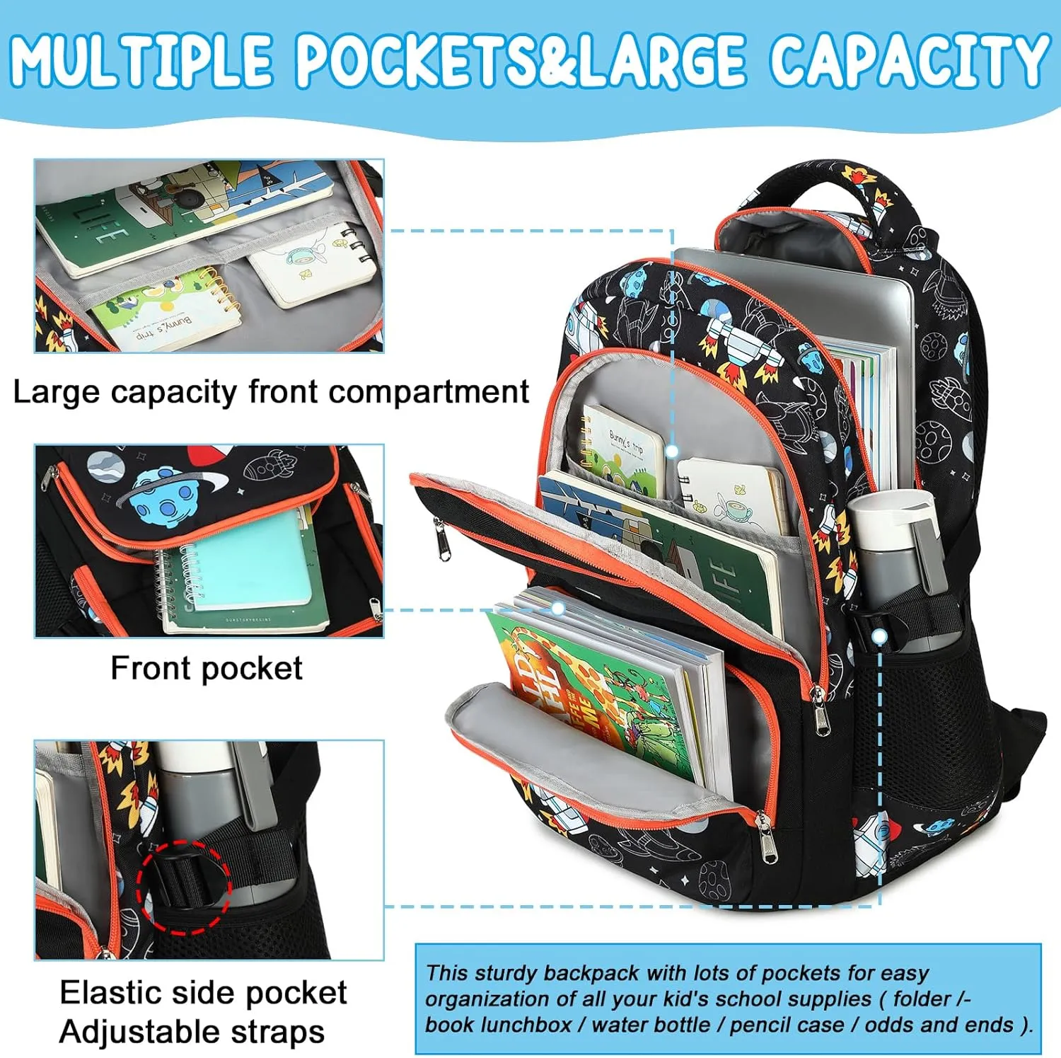 Bluboon Kids Backpack Boys Camo Bookbag Teens Elementary School Bag Daypack Travel Back Pack Middle school (Rocket Blue Planet)