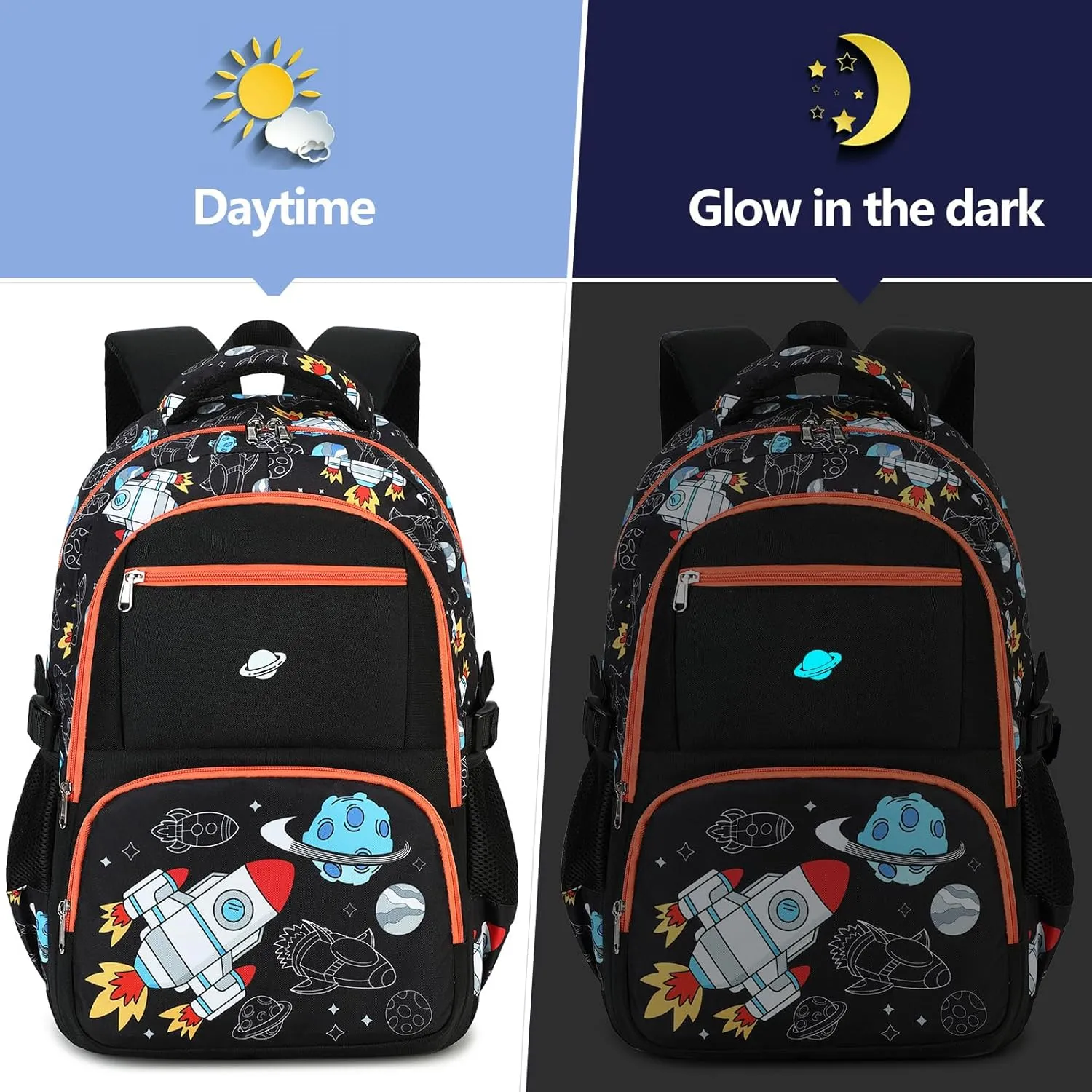 Bluboon Kids Backpack Boys Camo Bookbag Teens Elementary School Bag Daypack Travel Back Pack Middle school (Rocket Blue Planet)