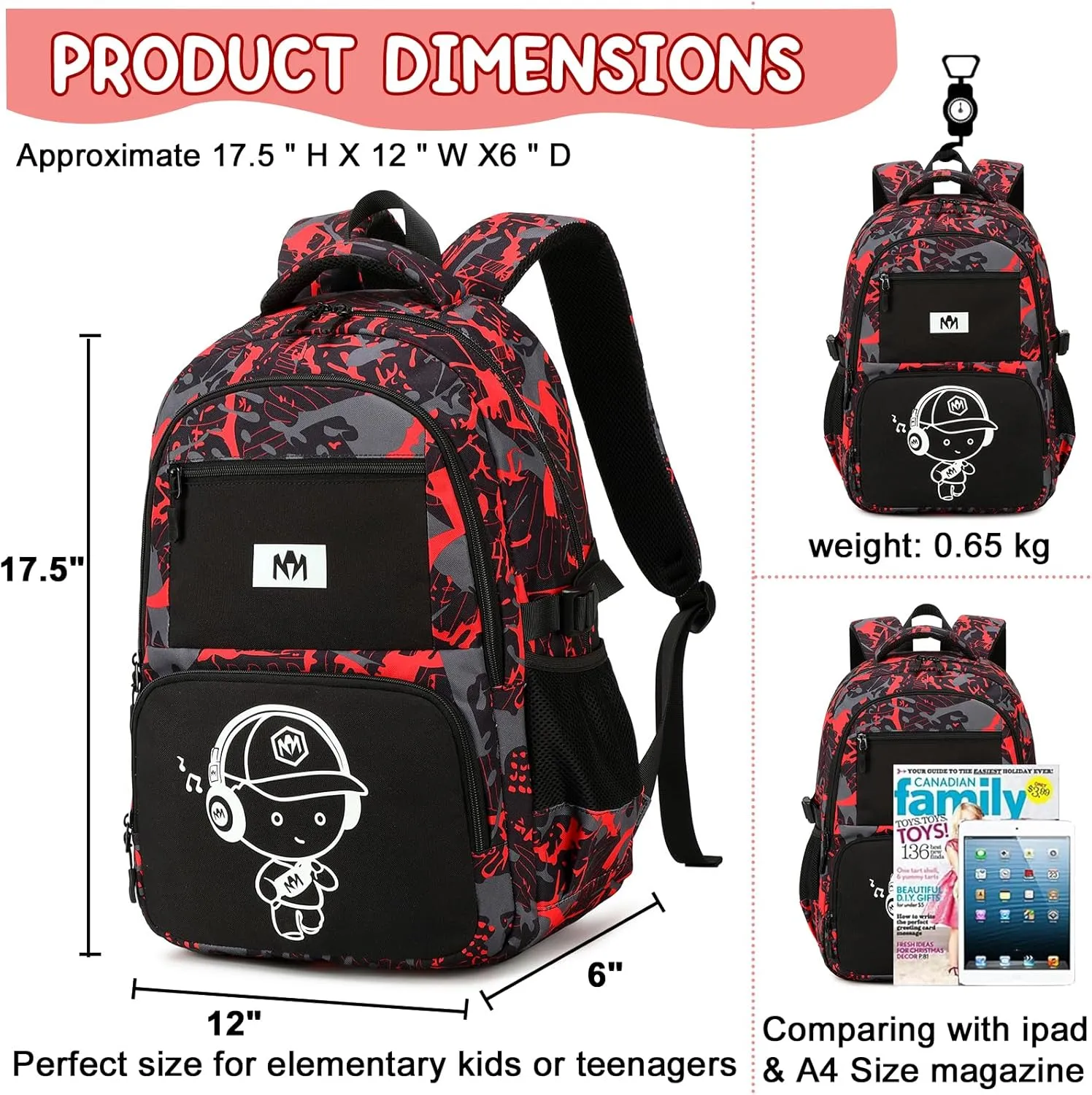 Bluboon Kids Backpack Boys Camo Bookbag Teens Elementary School Bag Daypack Travel Back Pack Middle school