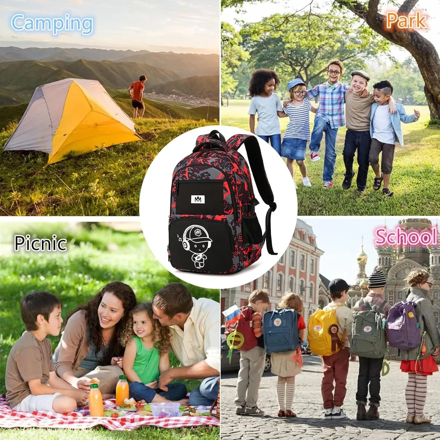 Bluboon Kids Backpack Boys Camo Bookbag Teens Elementary School Bag Daypack Travel Back Pack Middle school
