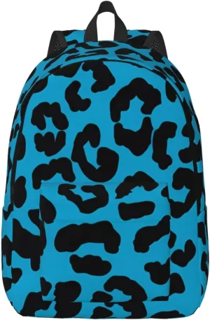 Blue and black cheetah aesthetic Canvas Backpacks Laptop Backpack Multipurpose Double Shoulder Bag for Men Women Gifts Small