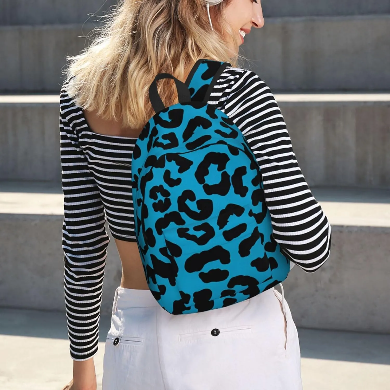 Blue and black cheetah aesthetic Canvas Backpacks Laptop Backpack Multipurpose Double Shoulder Bag for Men Women Gifts Small