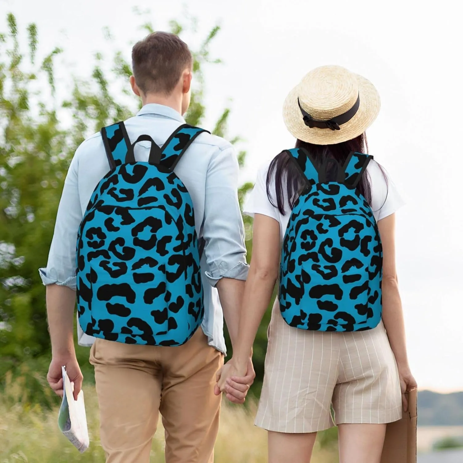 Blue and black cheetah aesthetic Canvas Backpacks Laptop Backpack Multipurpose Double Shoulder Bag for Men Women Gifts Small