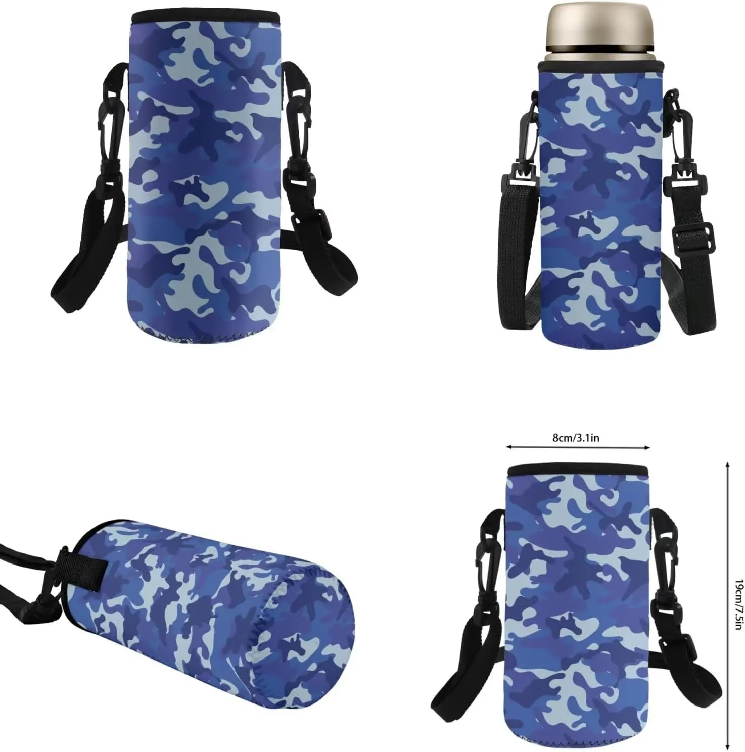 Blue Camouflage Backpack for Kids Large Size 17 Inch Backpack Boys Casual Lightweight Primary Middle School Bag Set 4Pcs with Lunch Box and Insulated Bottle for Traveling Hiking