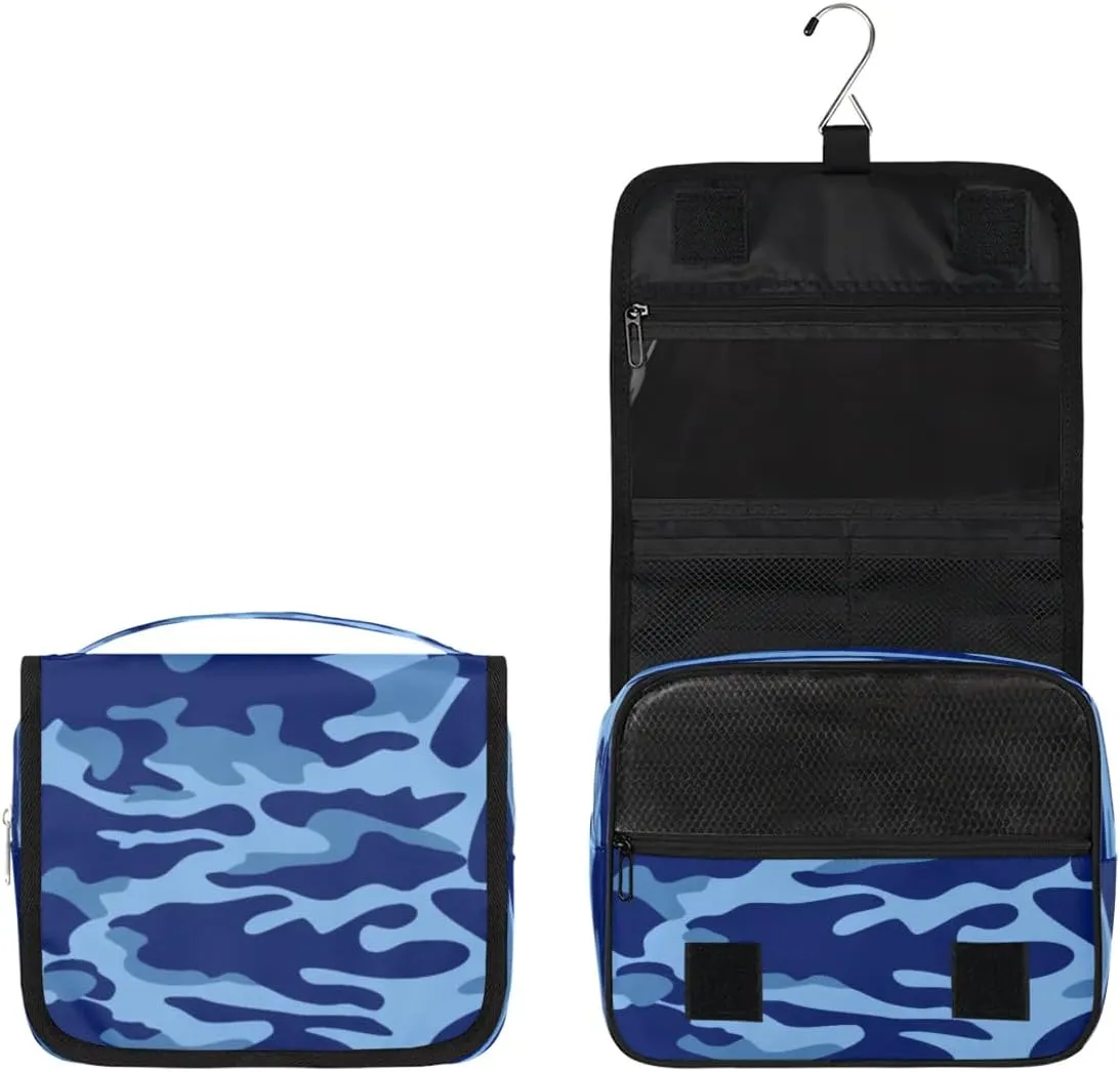 Blue Camouflage Hanging Toiletry Bag Waterproof Makeup Cosmetic Bag Travel Bag Organizer for Accessories Shampoo Full Sized Container Travel-Essentials Toiletry Bag
