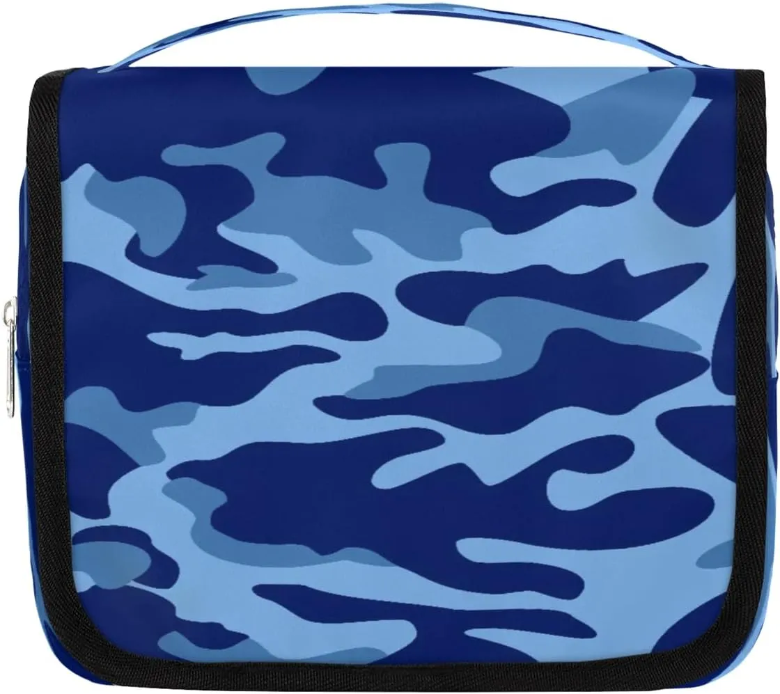 Blue Camouflage Hanging Toiletry Bag Waterproof Makeup Cosmetic Bag Travel Bag Organizer for Accessories Shampoo Full Sized Container Travel-Essentials Toiletry Bag