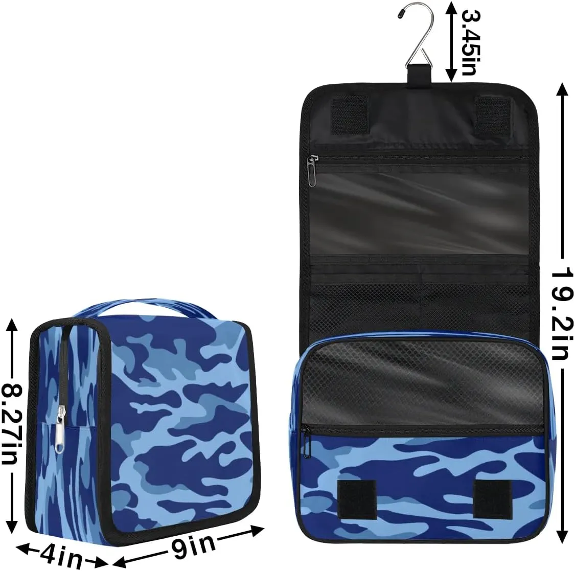 Blue Camouflage Hanging Toiletry Bag Waterproof Makeup Cosmetic Bag Travel Bag Organizer for Accessories Shampoo Full Sized Container Travel-Essentials Toiletry Bag