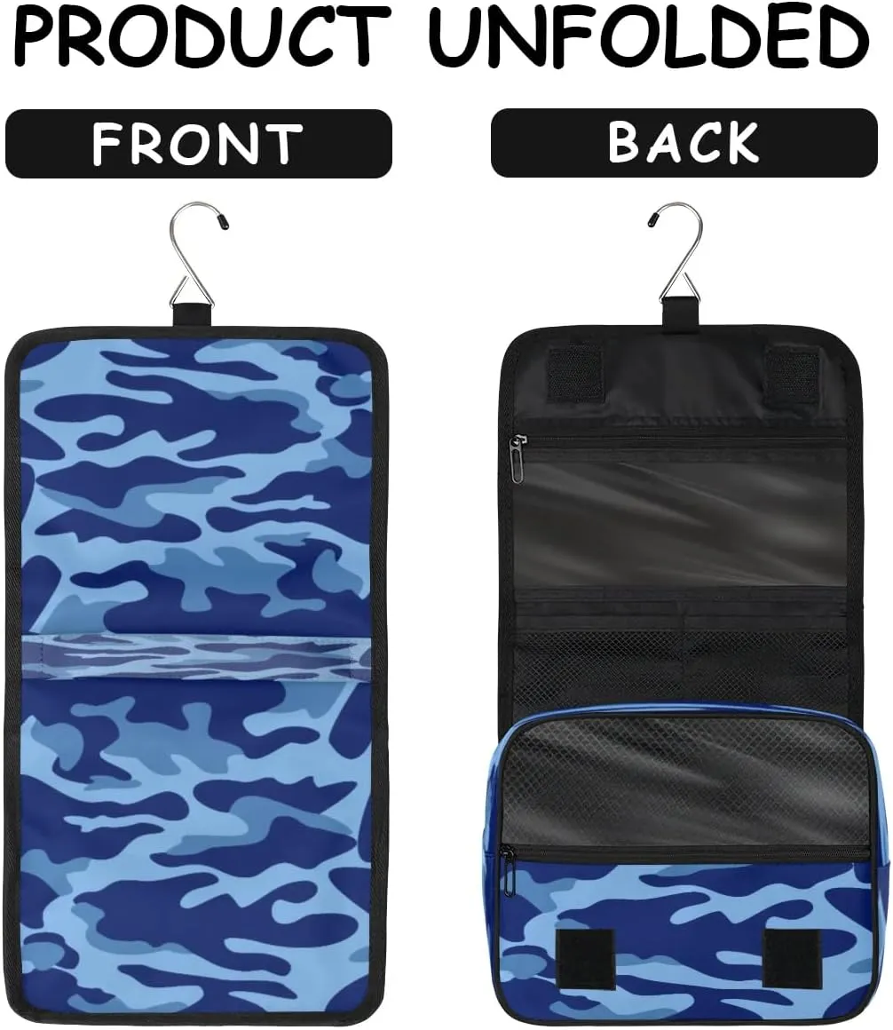 Blue Camouflage Hanging Toiletry Bag Waterproof Makeup Cosmetic Bag Travel Bag Organizer for Accessories Shampoo Full Sized Container Travel-Essentials Toiletry Bag
