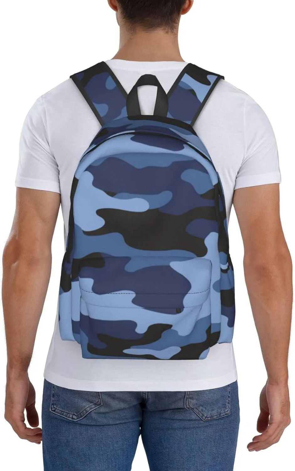 Blue Camouflage Laptop Backpack For Men Women, Military Camo Lightweight Daypack Bookbag For Daily Commutes Business Travel Hiking