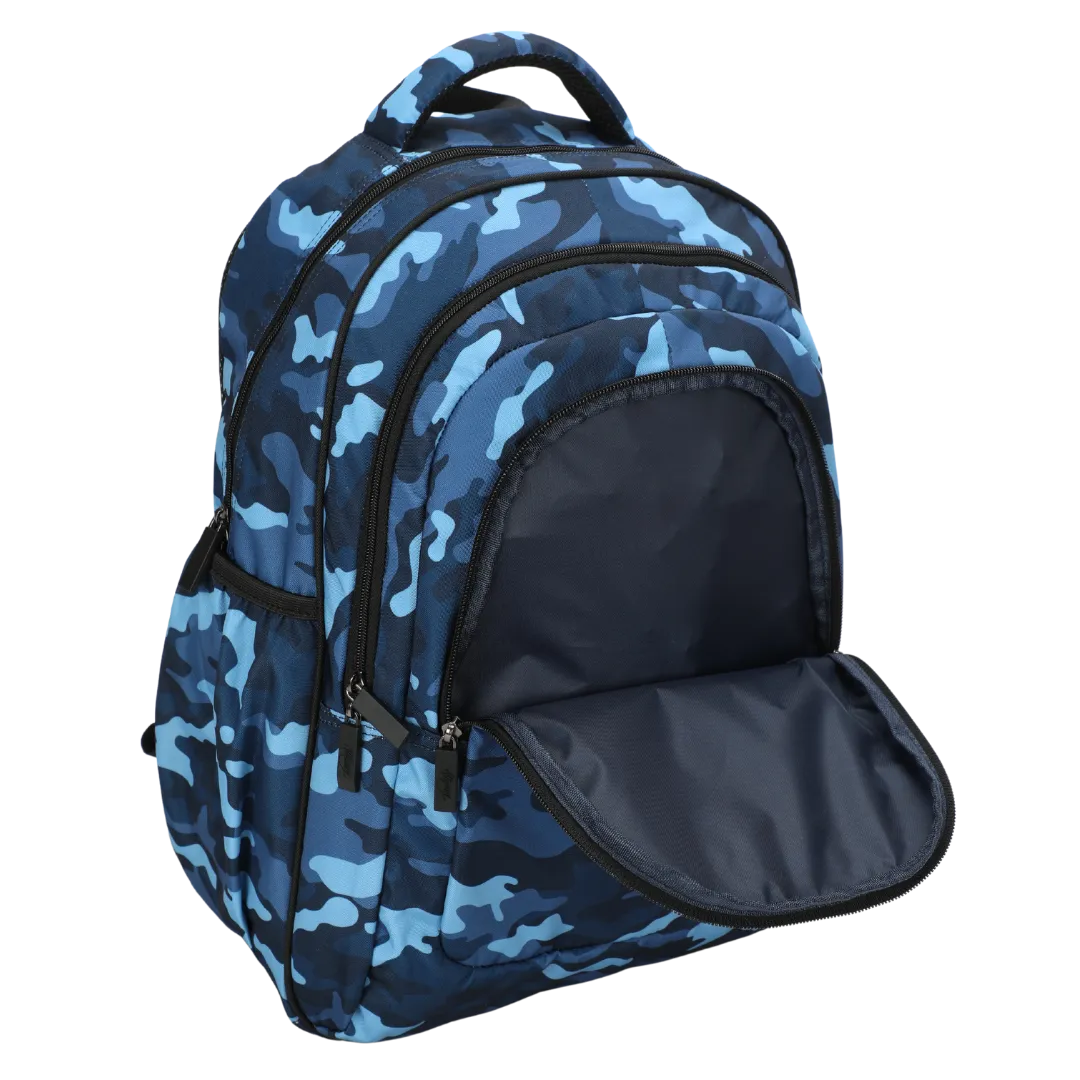 Blue Camouflage Large School Backpack