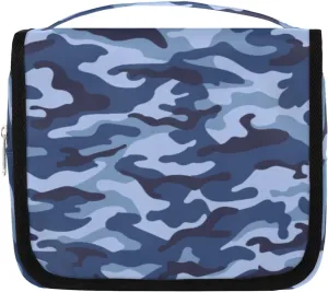 Blue Camouflage Makeup Bag Travel Cosmetic Bag with Zipper Pocket and Handle Travel Makeup Organizer Bag Water-resistant Toiletry Bags for Traveling Women Men Ladies Girls