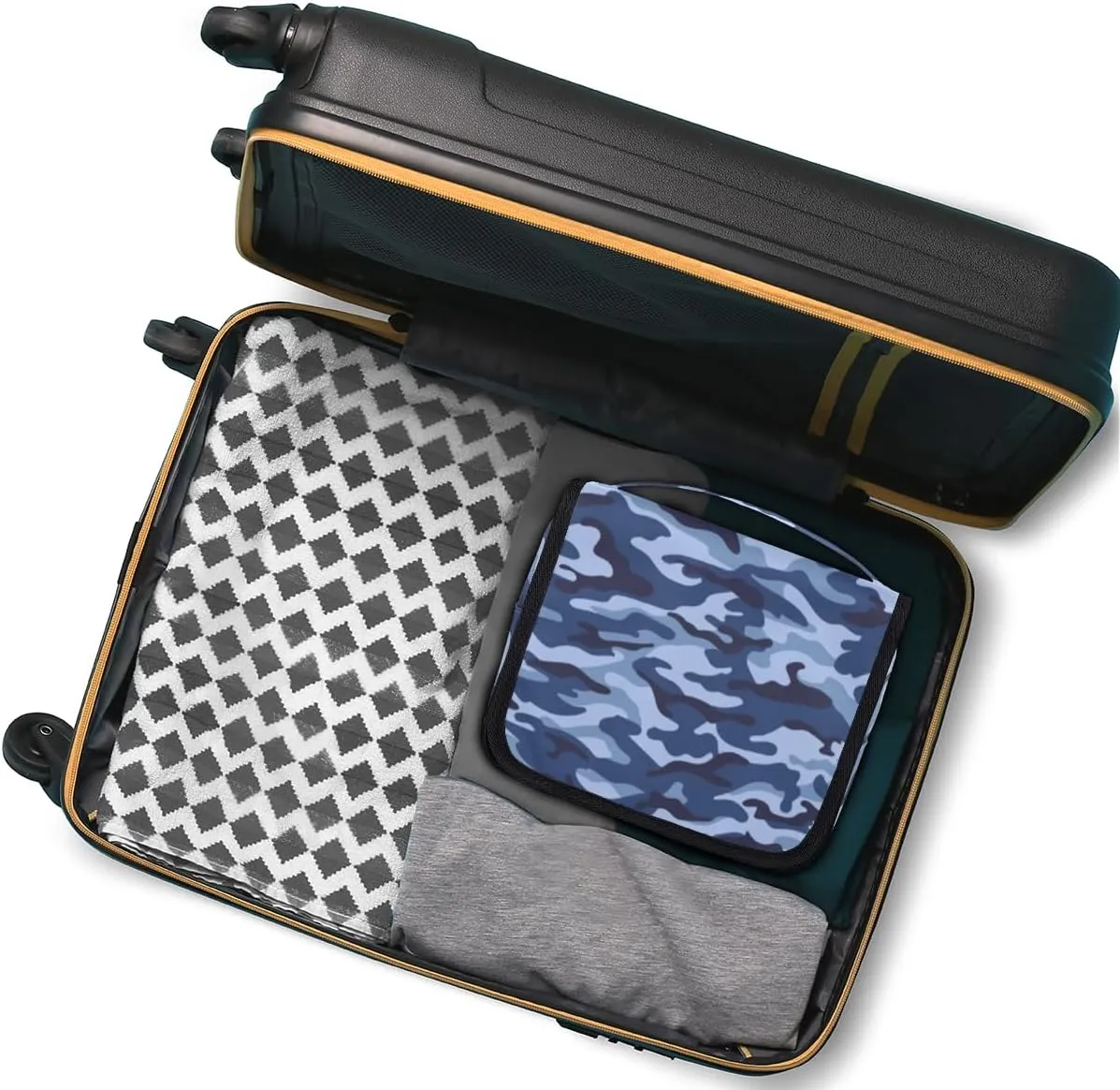 Blue Camouflage Makeup Bag Travel Cosmetic Bag with Zipper Pocket and Handle Travel Makeup Organizer Bag Water-resistant Toiletry Bags for Traveling Women Men Ladies Girls