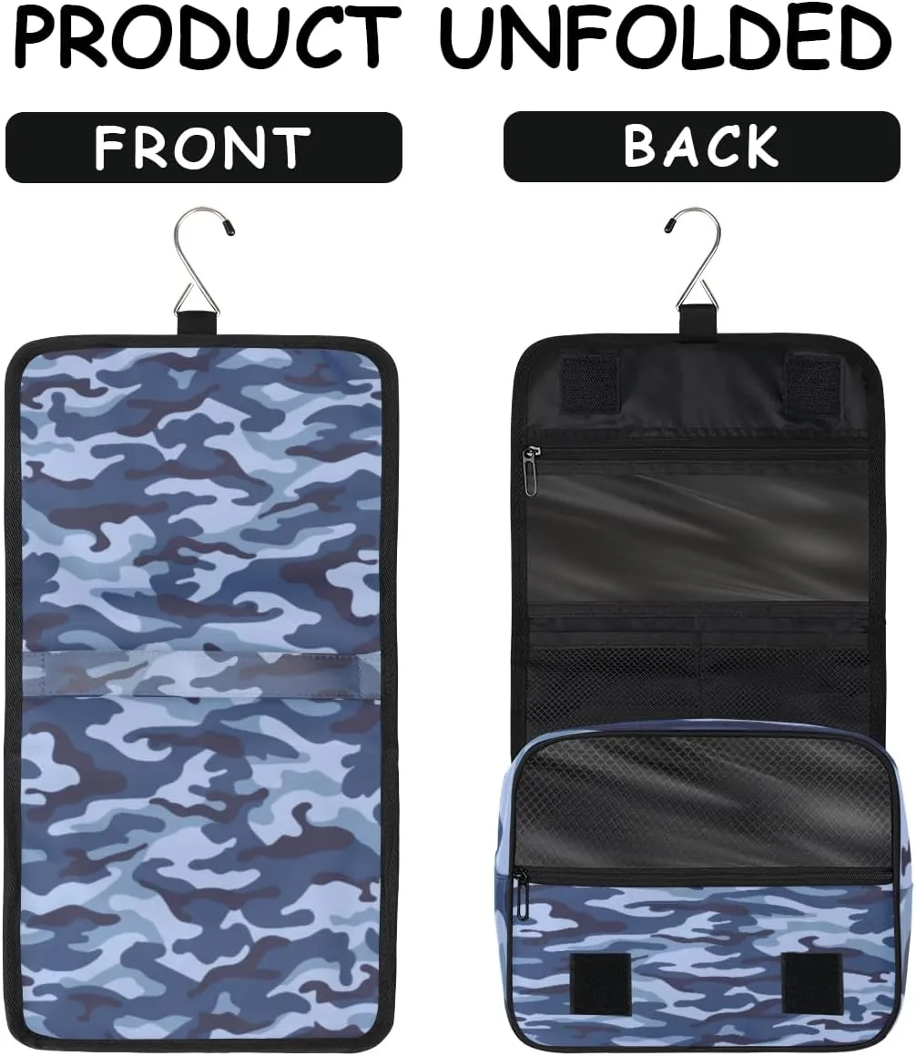 Blue Camouflage Makeup Bag Travel Cosmetic Bag with Zipper Pocket and Handle Travel Makeup Organizer Bag Water-resistant Toiletry Bags for Traveling Women Men Ladies Girls