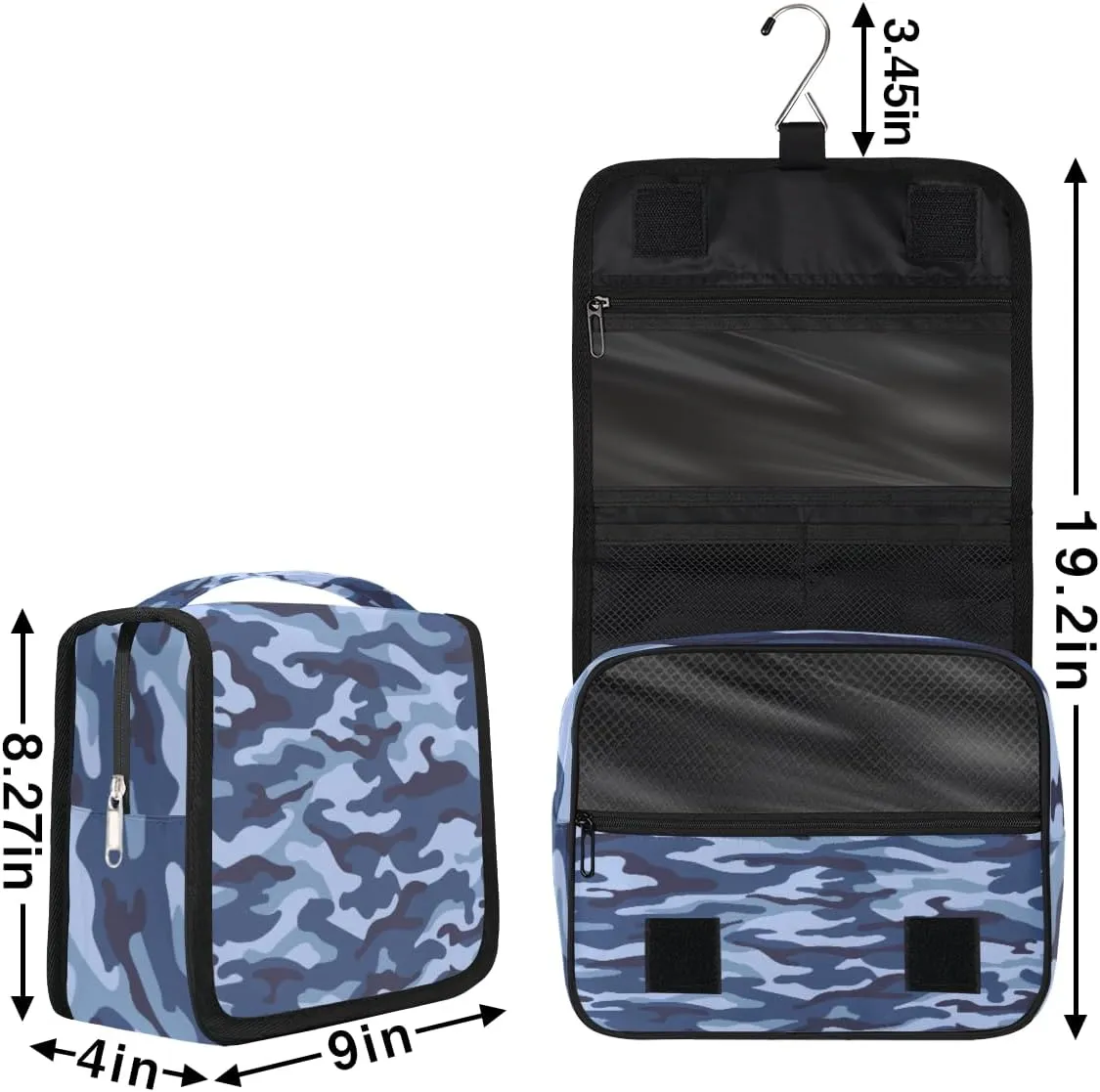 Blue Camouflage Makeup Bag Travel Cosmetic Bag with Zipper Pocket and Handle Travel Makeup Organizer Bag Water-resistant Toiletry Bags for Traveling Women Men Ladies Girls