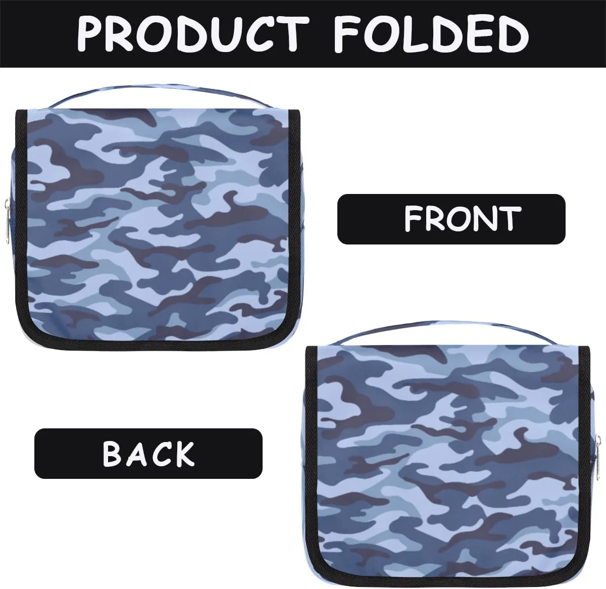 Blue Camouflage Makeup Bag Travel Cosmetic Bag with Zipper Pocket and Handle Travel Makeup Organizer Bag Water-resistant Toiletry Bags for Traveling Women Men Ladies Girls