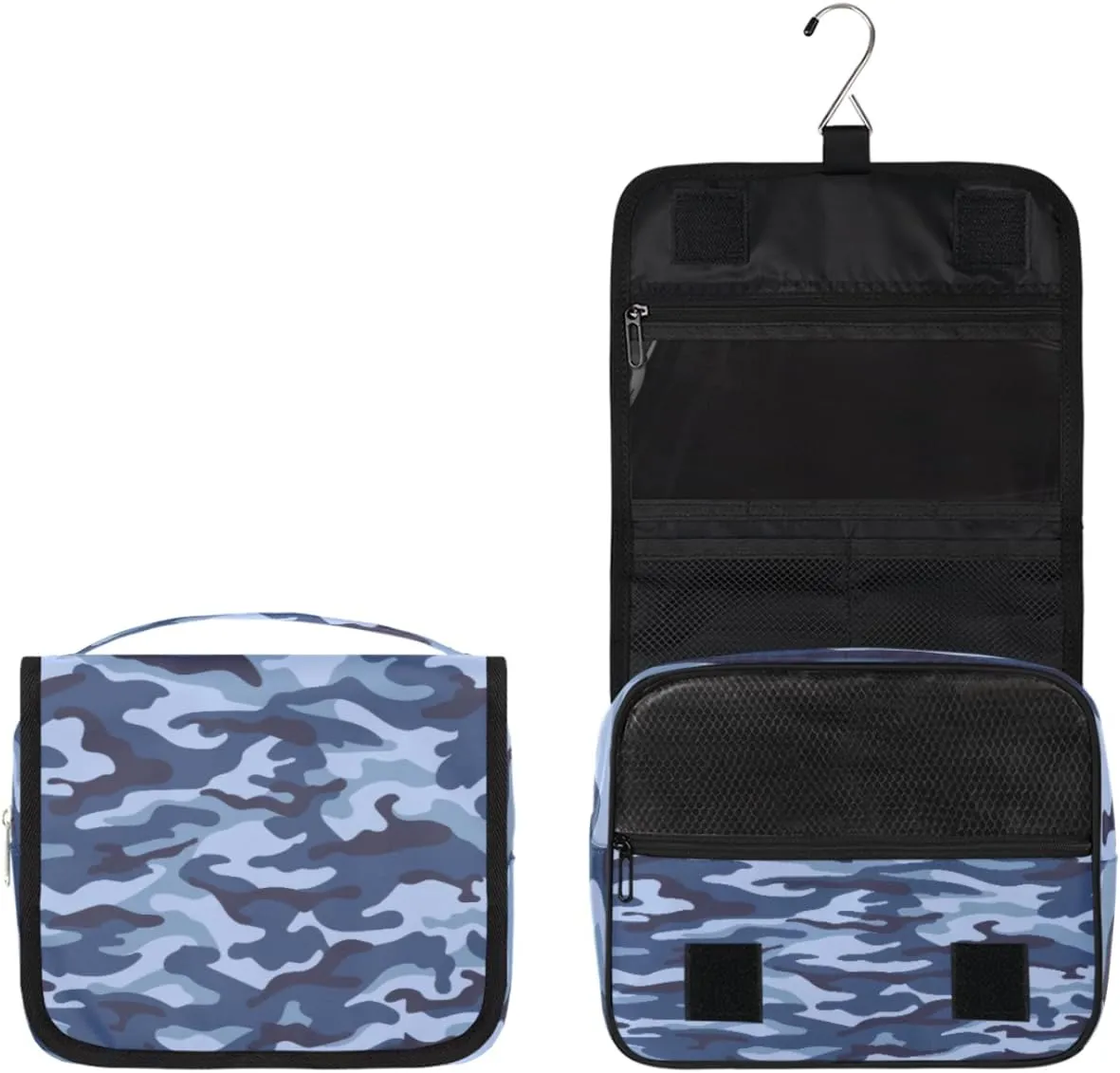 Blue Camouflage Makeup Bag Travel Cosmetic Bag with Zipper Pocket and Handle Travel Makeup Organizer Bag Water-resistant Toiletry Bags for Traveling Women Men Ladies Girls