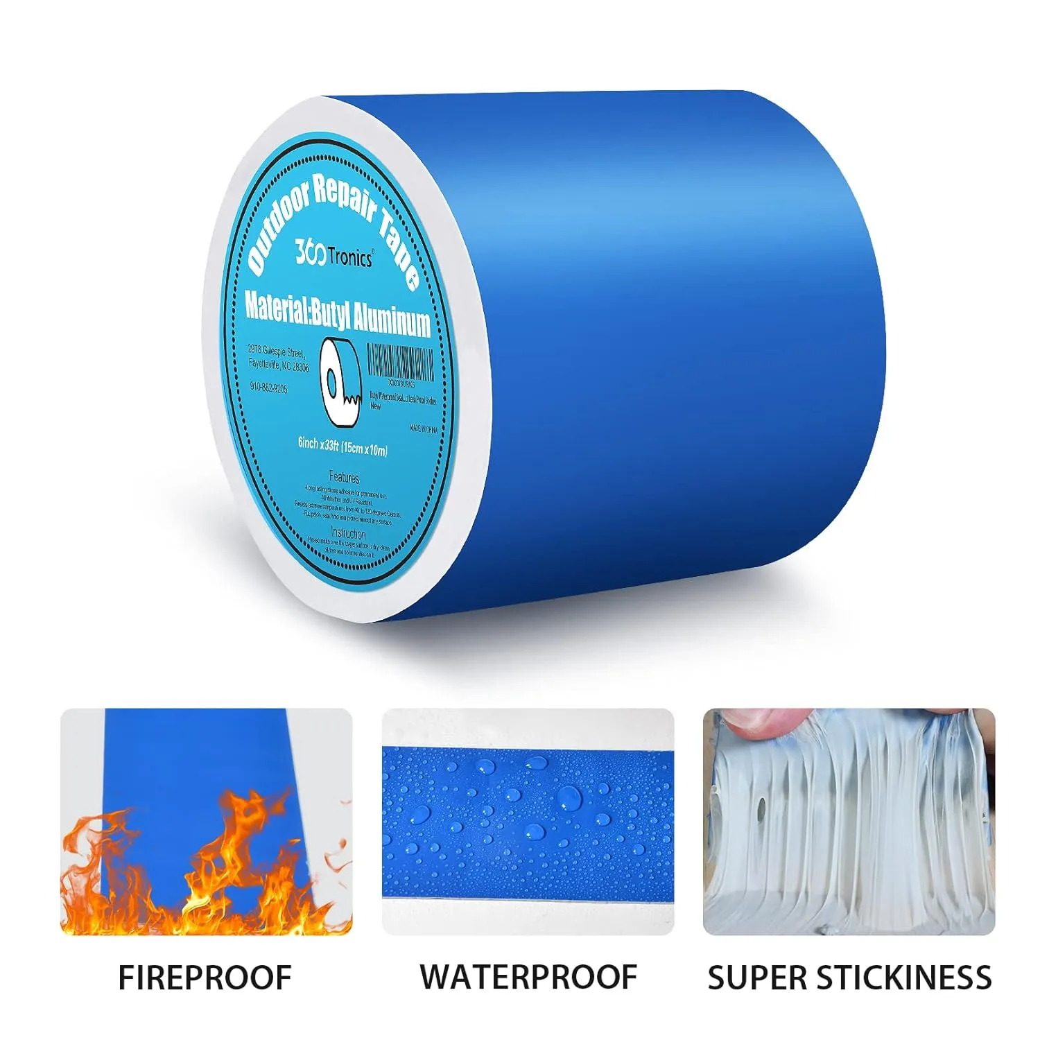 Blue Waterproof Butyl Tape, 6 in x 33ft - W x L, Self Adhesive Butyl Rubber Sealant Tape for RV Repair, Metal Roof, Pool Cover, Awning, Pool Liner, HVAC Ducts, Boat Sealing & Pipe Patching