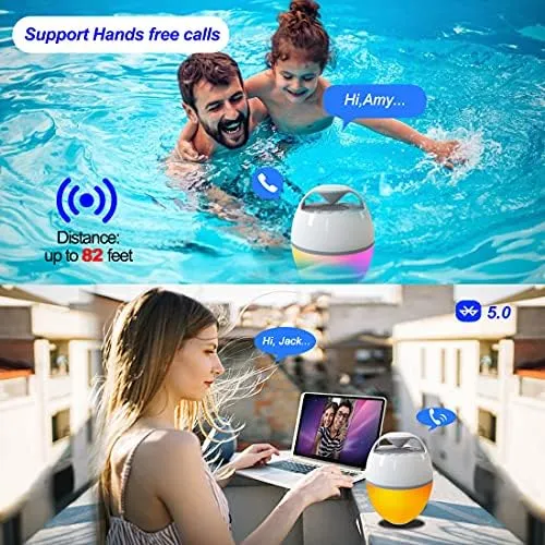 Blufree Floating Pool Speaker with Lights, Portable Bluetooth Pool Speakers IP68 Waterproof Hot Tub Speaker for Outdoor Pool Sports Home Party, Louder Volume, Rich Bass, Mic, 82 ft Wireless Range