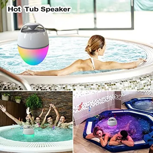 Blufree Floating Pool Speaker with Lights, Portable Bluetooth Pool Speakers IP68 Waterproof Hot Tub Speaker for Outdoor Pool Sports Home Party, Louder Volume, Rich Bass, Mic, 82 ft Wireless Range