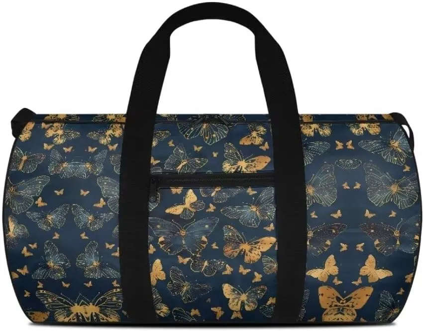 Boatee Butterfly Duffel Bag for Women Large Gym Bag Portable Duffle Bag Casual Weekender Hand Bag Foldie Travel Bag Expandable Stylish Personal Item Travel Bag Shoulder Handle Purse for Sport Blue