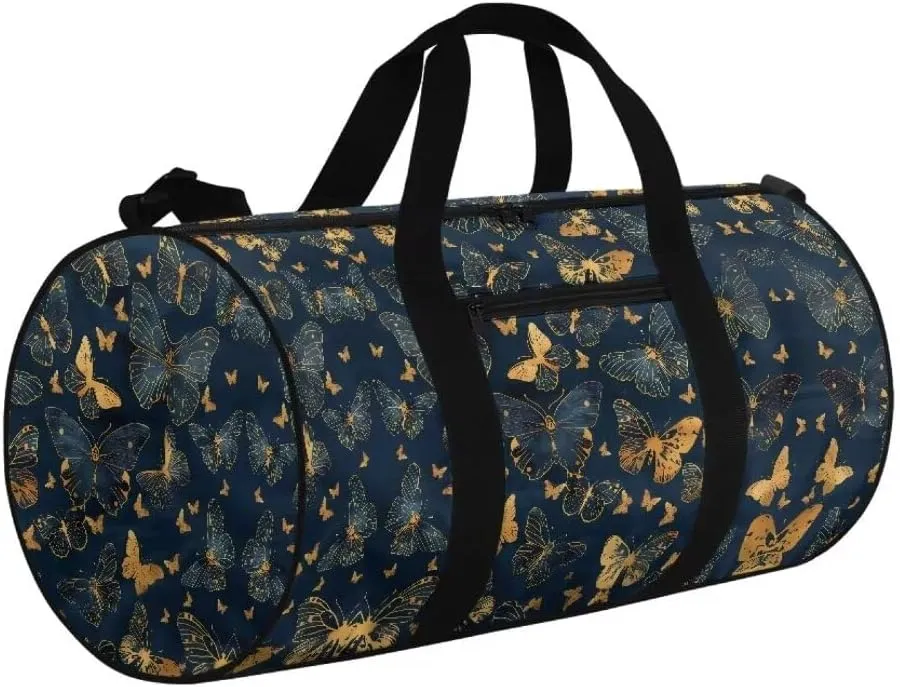 Boatee Butterfly Duffel Bag for Women Large Gym Bag Portable Duffle Bag Casual Weekender Hand Bag Foldie Travel Bag Expandable Stylish Personal Item Travel Bag Shoulder Handle Purse for Sport Blue