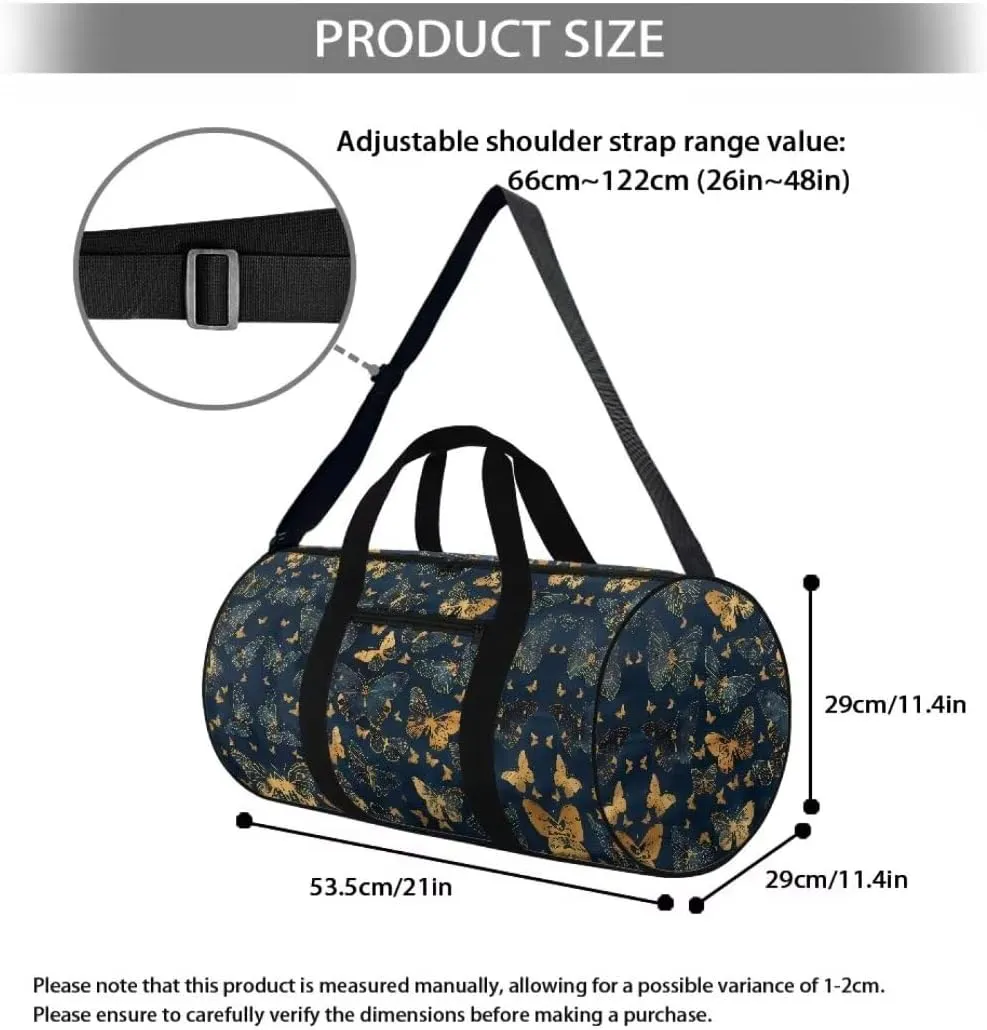 Boatee Butterfly Duffel Bag for Women Large Gym Bag Portable Duffle Bag Casual Weekender Hand Bag Foldie Travel Bag Expandable Stylish Personal Item Travel Bag Shoulder Handle Purse for Sport Blue