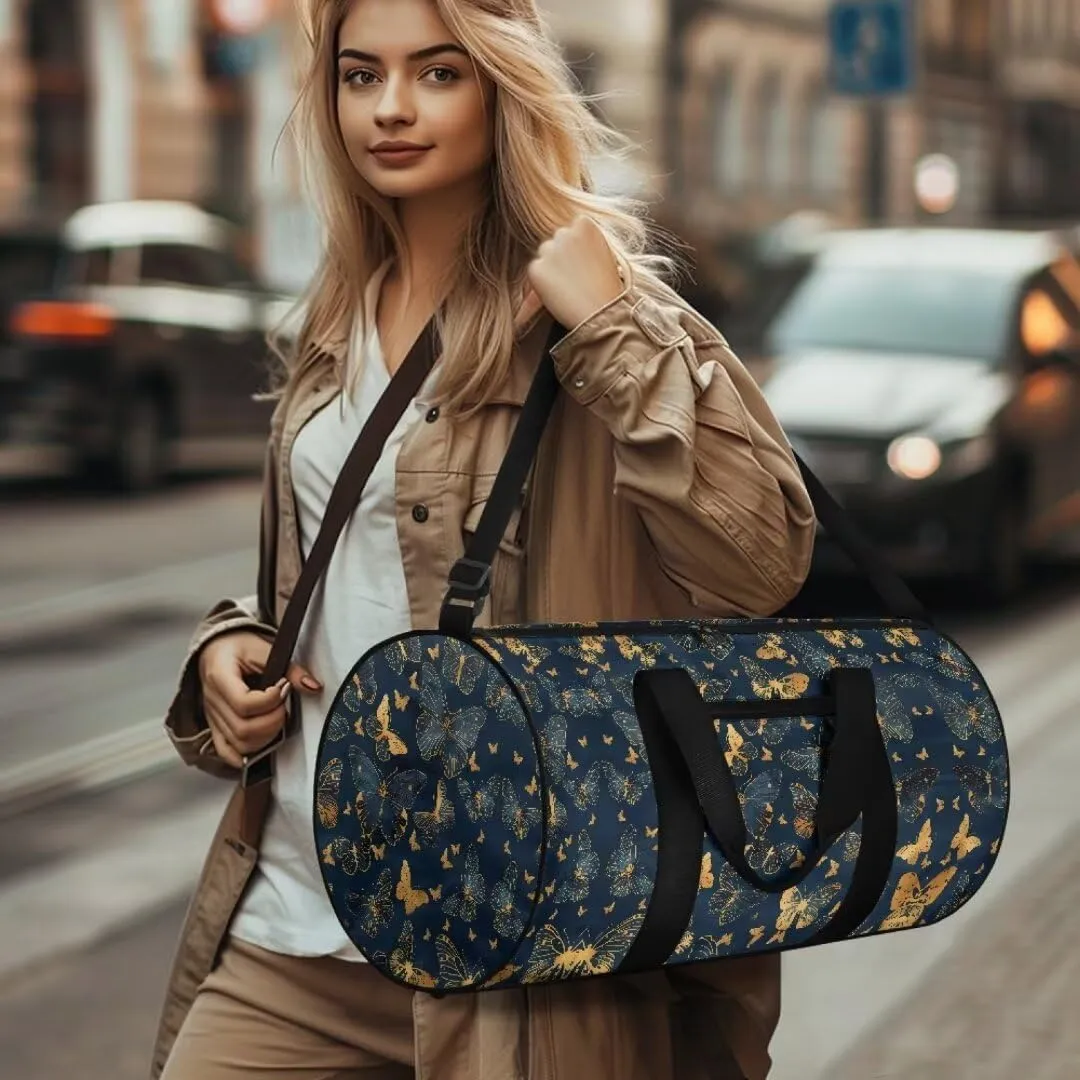 Boatee Butterfly Duffel Bag for Women Large Gym Bag Portable Duffle Bag Casual Weekender Hand Bag Foldie Travel Bag Expandable Stylish Personal Item Travel Bag Shoulder Handle Purse for Sport Blue