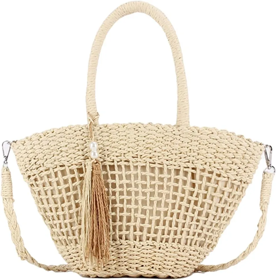 Bohemian Straw Tote Bags for Women Vacation Beach Bag Women Rattan Crossbody Purse Handbags Top-handle Hobo Bag Satchel Bags