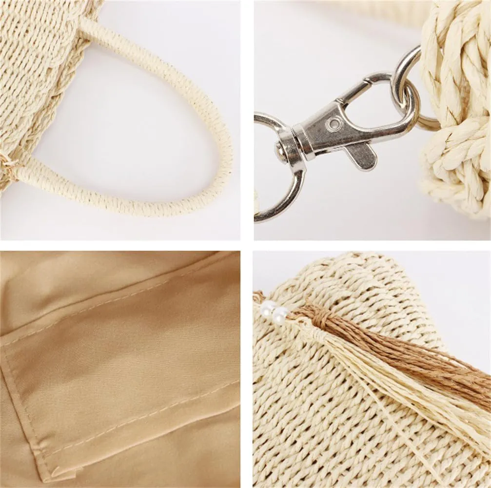 Bohemian Straw Tote Bags for Women Vacation Beach Bag Women Rattan Crossbody Purse Handbags Top-handle Hobo Bag Satchel Bags
